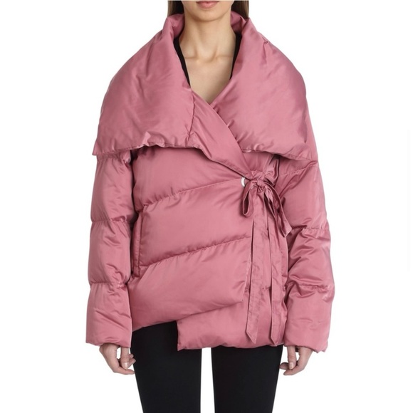 AVEC LES FILLES Pink Puffer Wrap Jacket, Small, Thermal Puff Coat, Dusty Rose - Picture 4 of 16